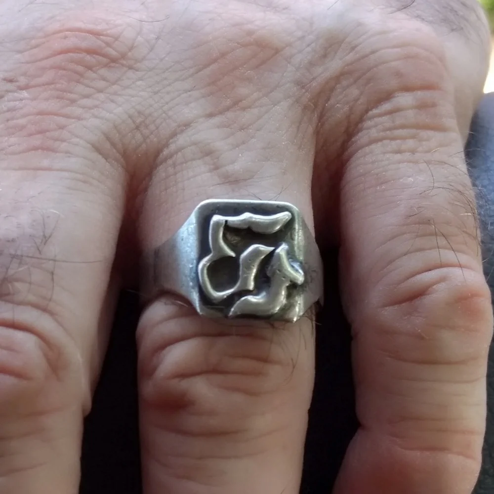 Antique Sterling Silver Unisex Ring w/Unknown Symbol- Size 11
